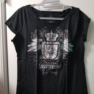 Sacred cross crown foil and rhinestione tee